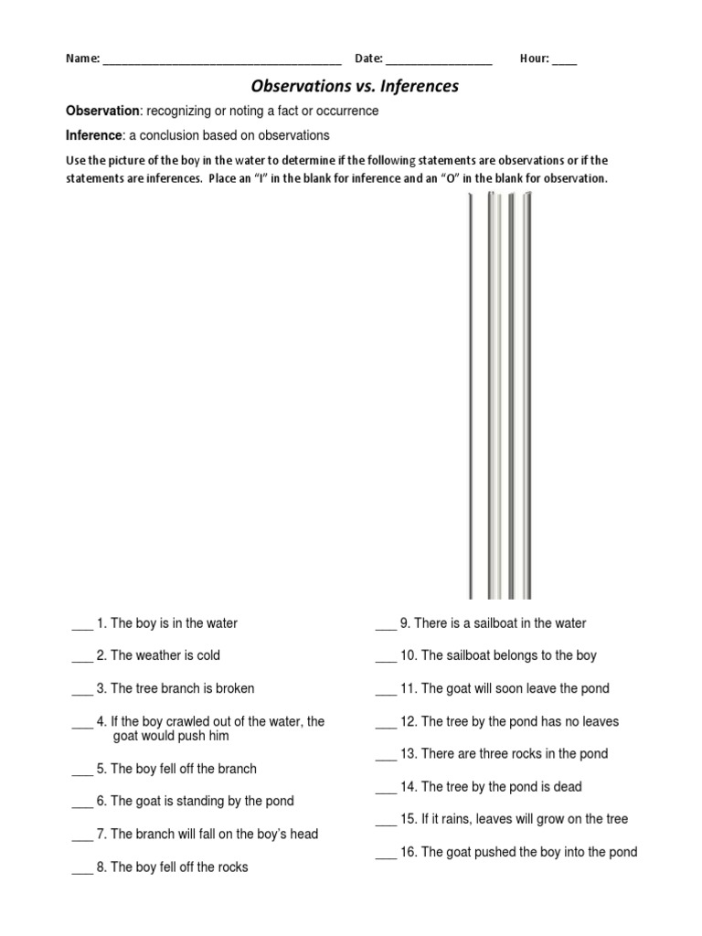 Observations vs. Inferences Worksheet | PDF | Inference | Reasoning