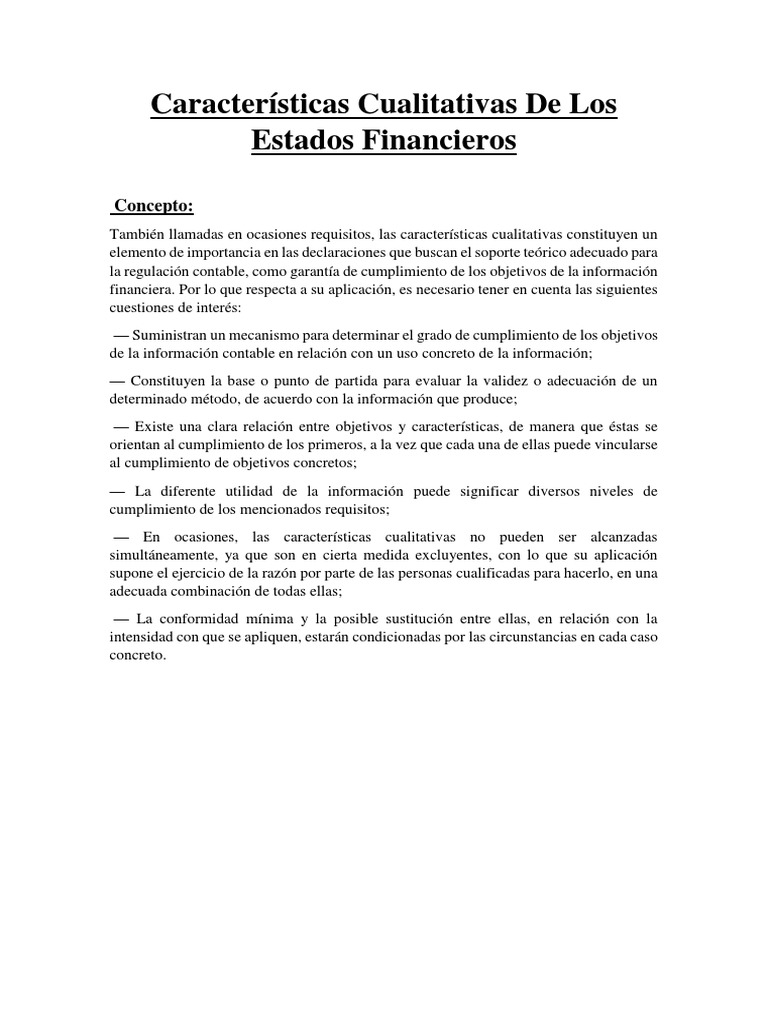 Características Cualitativas de Los Estados Financieros