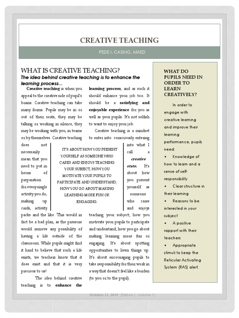 What Is Creative Teaching | PDF | Homework | Lesson Plan