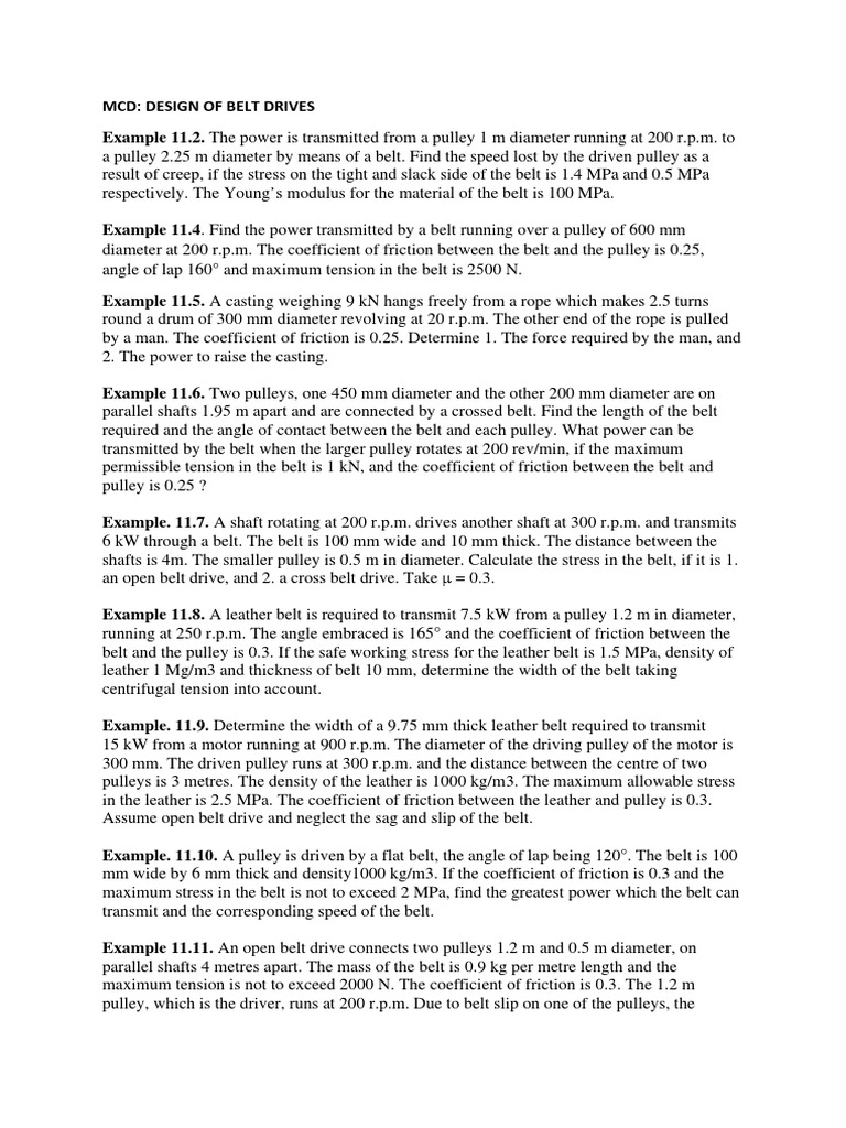 Design and Analysis of Belt Drives Solving Examples of Belt Drive