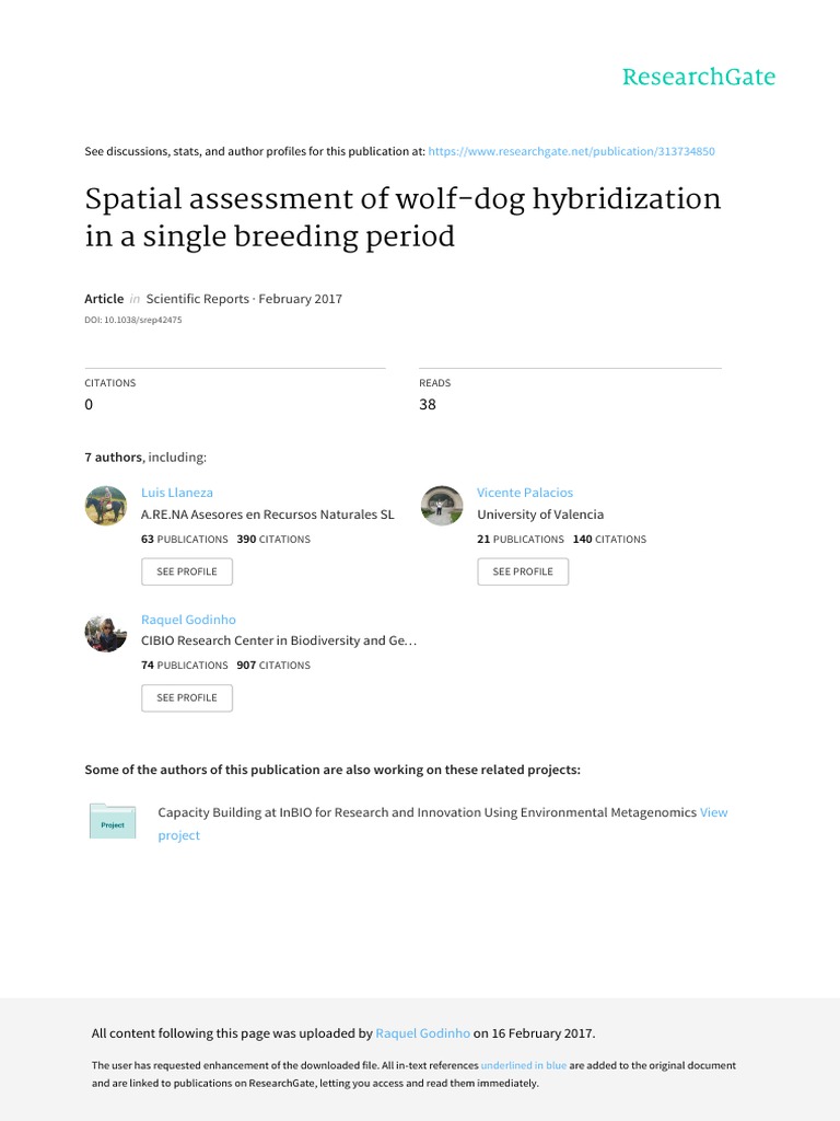 2017 Pacheco Et Al. Spatial Assessment of WolfDog Hybridization in