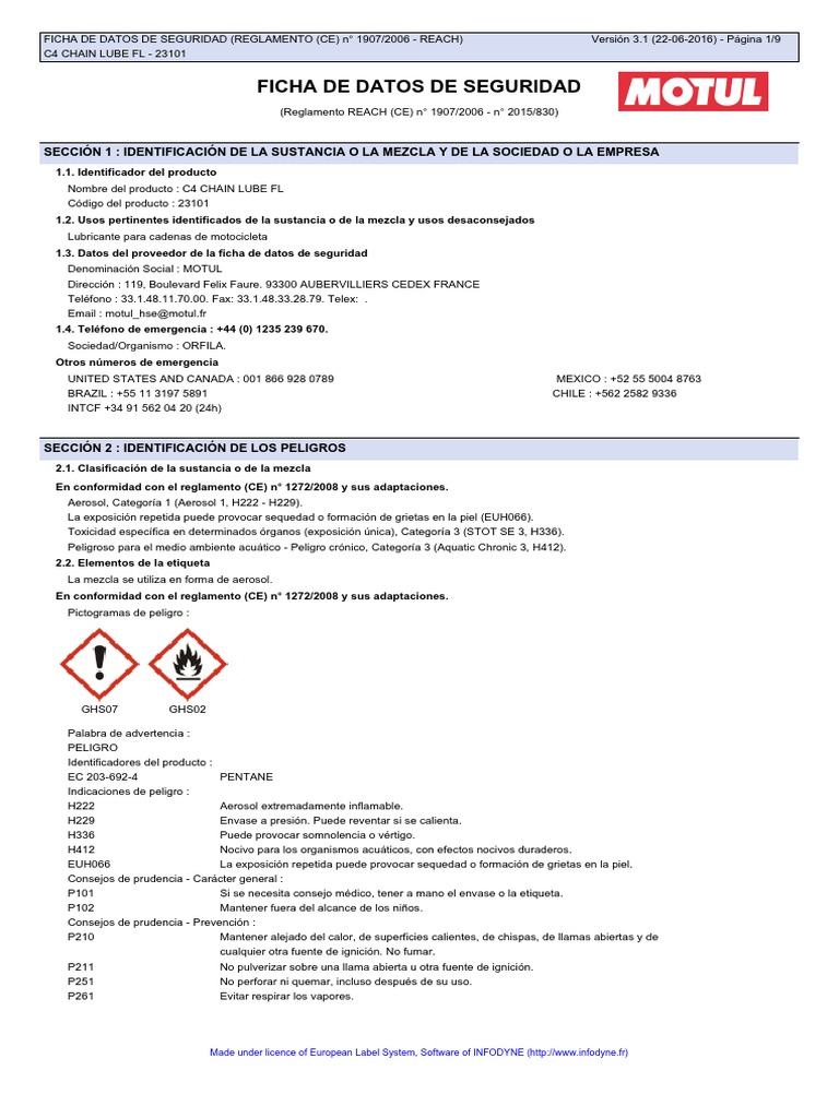 Hoja Seguridad C4 CHAIN LUBE PDF Dióxido de carbono Carbón