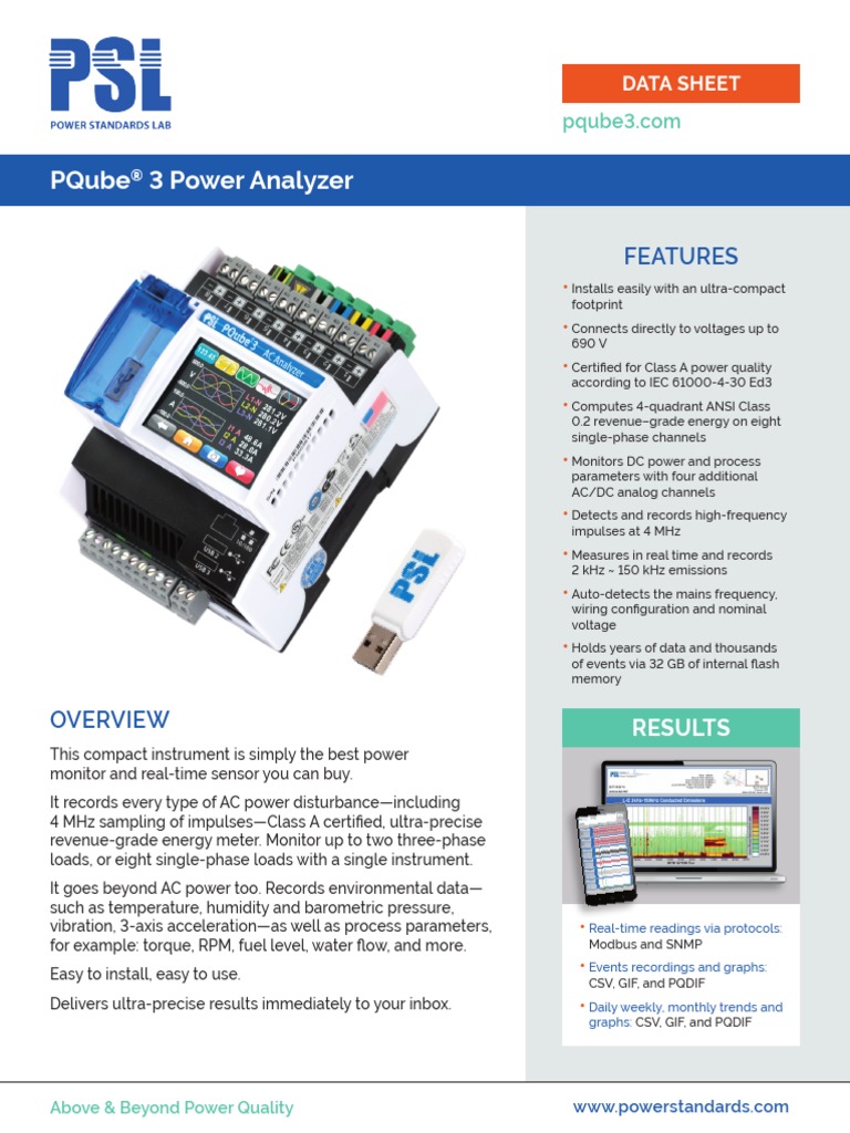 Pqube 3 Power Analyzer Features PDF Ac Power Mains Electricity