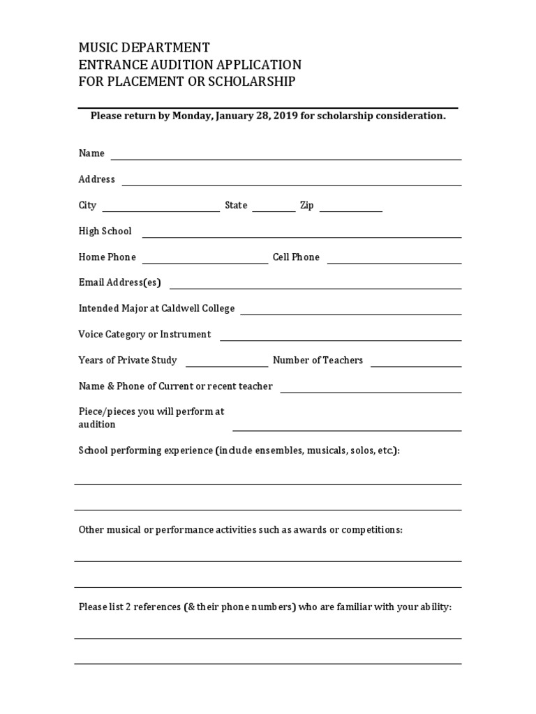 Caldwell College Music Audition Application | PDF | Art