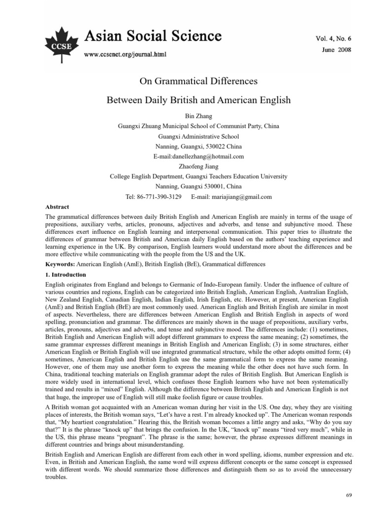 On Grammatical Differences Between Daily British and American English | PDF