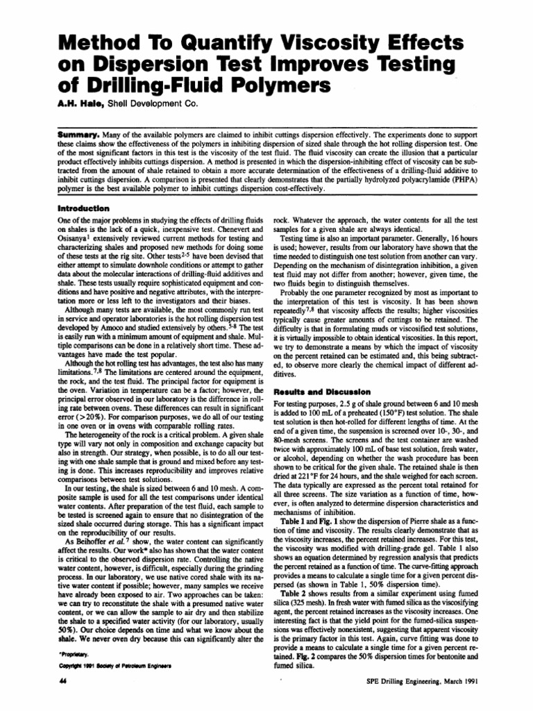 Dispersion Test For Drilling Fluids Pdf Pdf Viscosity Dispersion