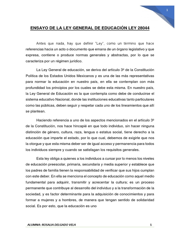 Resumen de la Ley 28044 de Educación | PDF | Educación de la primera ...