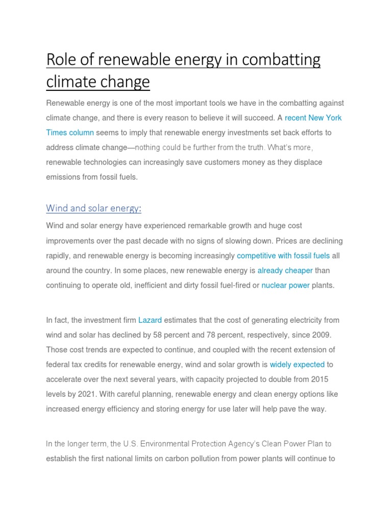Role of Renewable Energy in Combatting Climate Change | PDF | Renewable ...