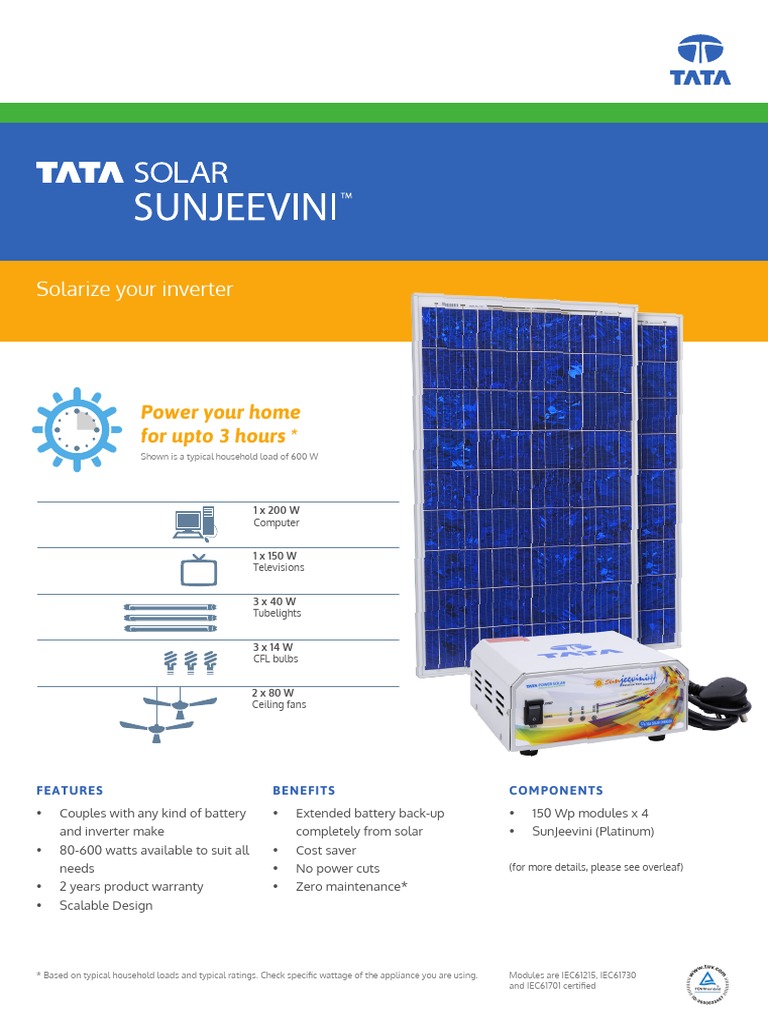 Tata Solar Inverter Features & Benefits | PDF | Solar Panel | Electric ...