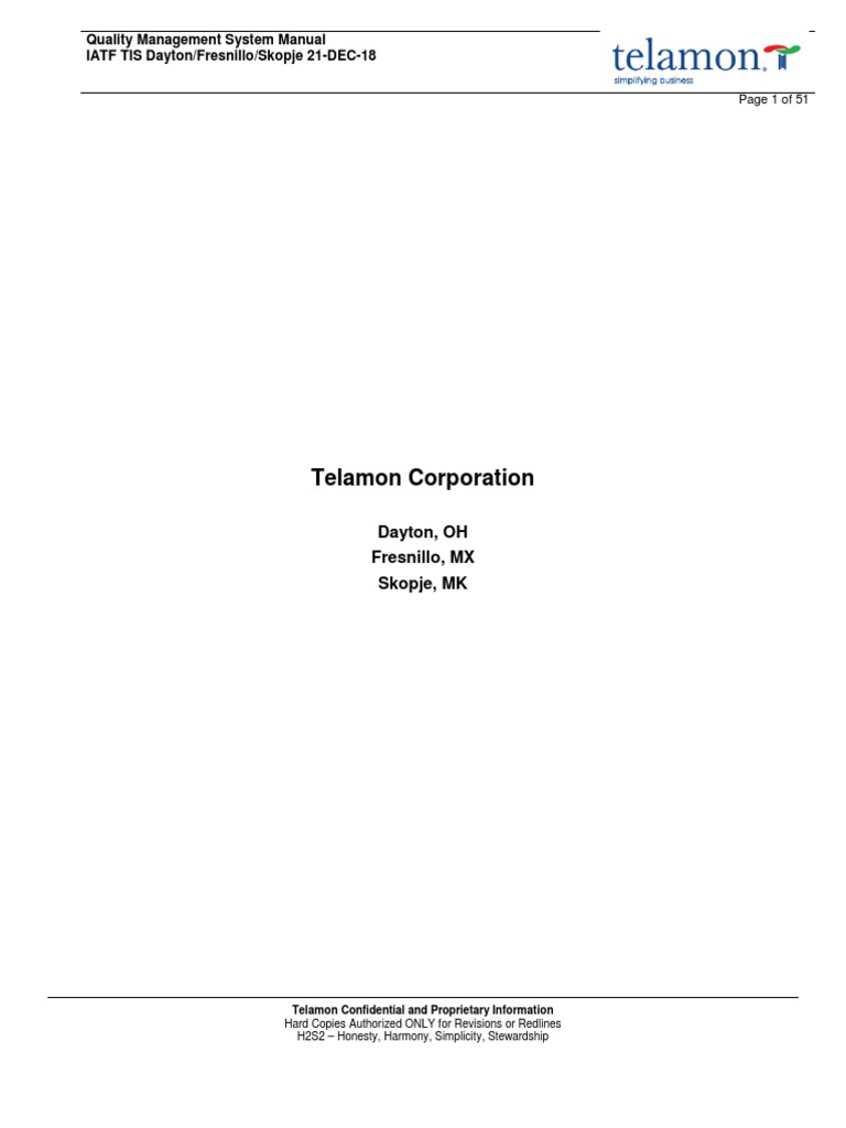 IATF Quality Management System Manual (Telamon) | PDF | Quality ...