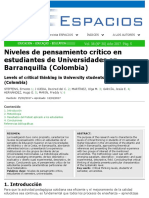 Niveles de pensamiento crítico en estudiantes de Universidades en Barranquilla (Colombia)