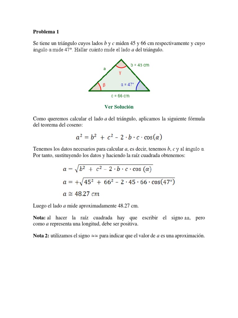 Ejercicios Cosenos Triangulo Raiz Cuadrada