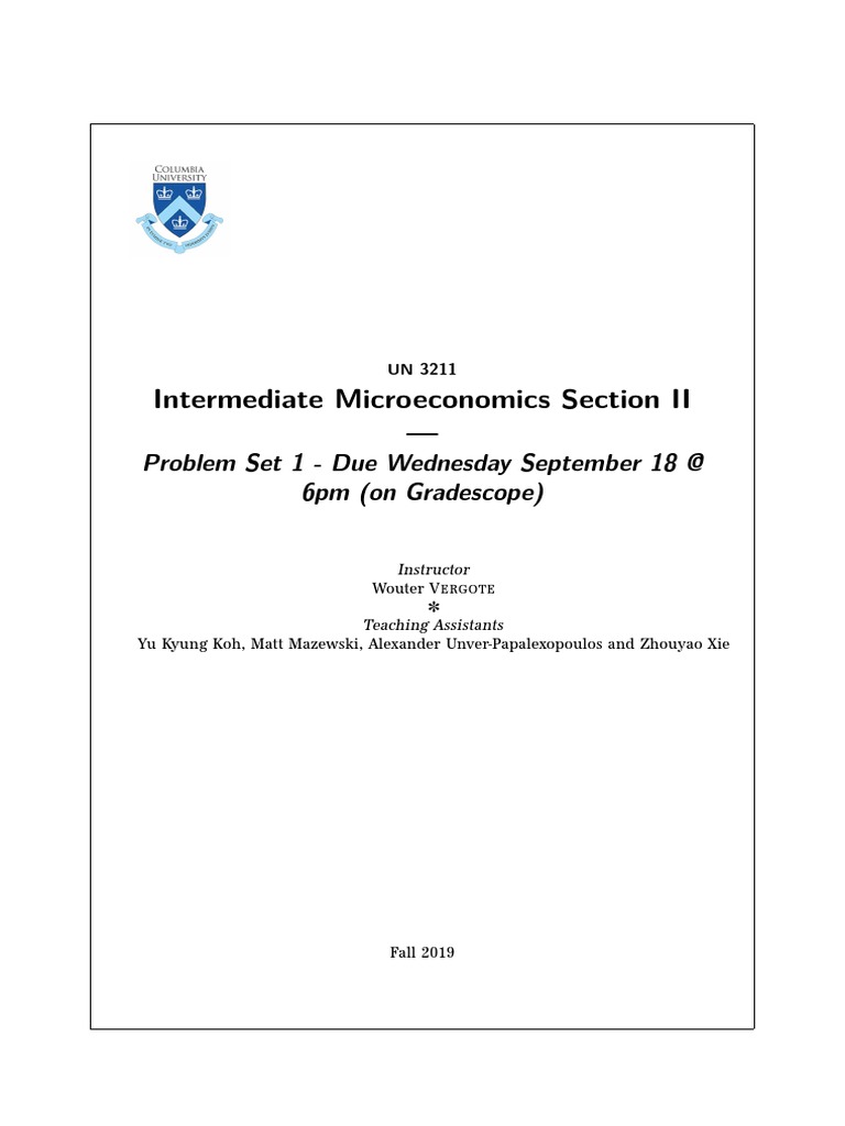 Microeconomics Problem Set 1 Analysis | PDF | Monotonic Function | Utility