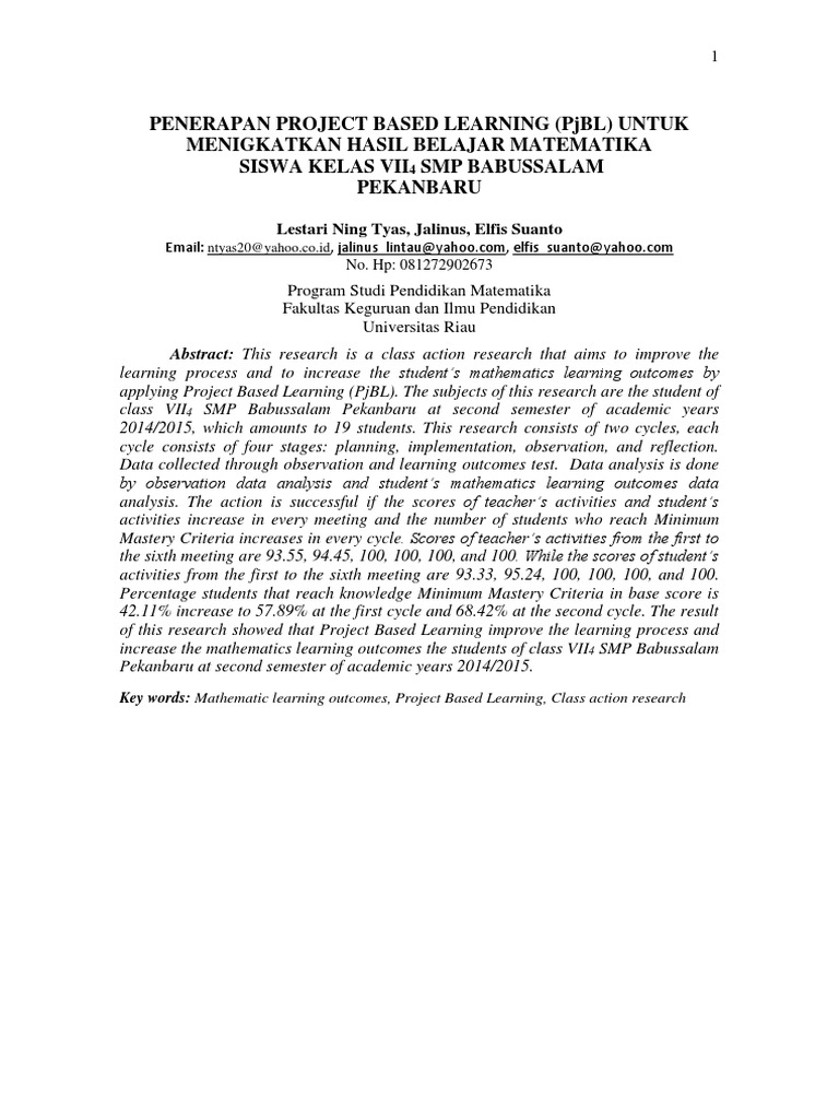 Penerapan Project Based Learning PJBL Un | PDF | Research Methods ...
