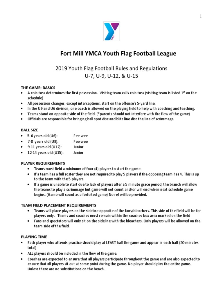 Fort Mill YMCA Youth Flag Football League PDF Quarterback Sport Variants