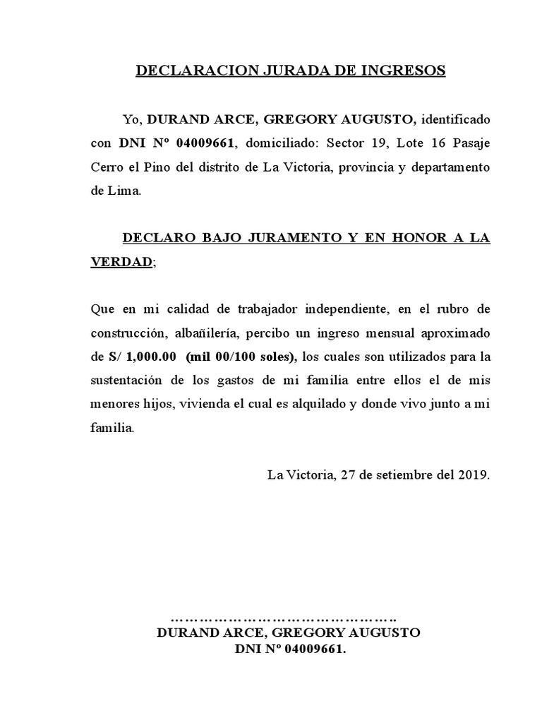 Declaración Jurada de Ingresos 2019 | PDF | Ciencias sociales
