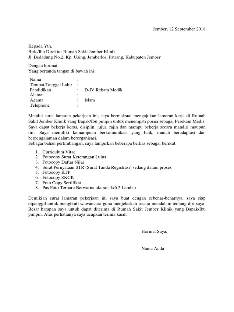 Contoh Surat Lamaran Kerja