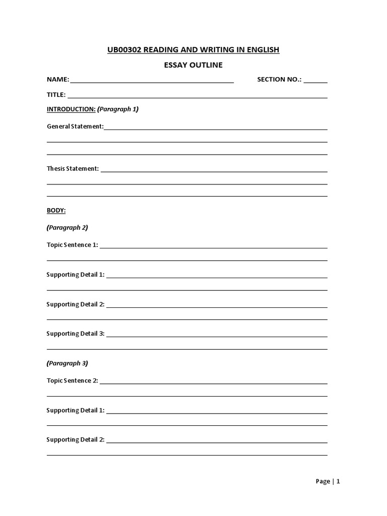 Essay Outline Template | PDF