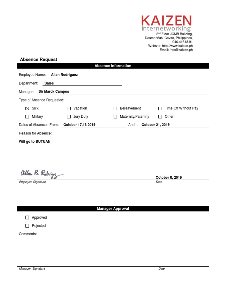 Employee Absence Request Form | PDF