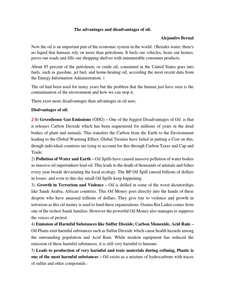 Advantages and Disadvantages of Oil | PDF | Oil Spill | Arctic
