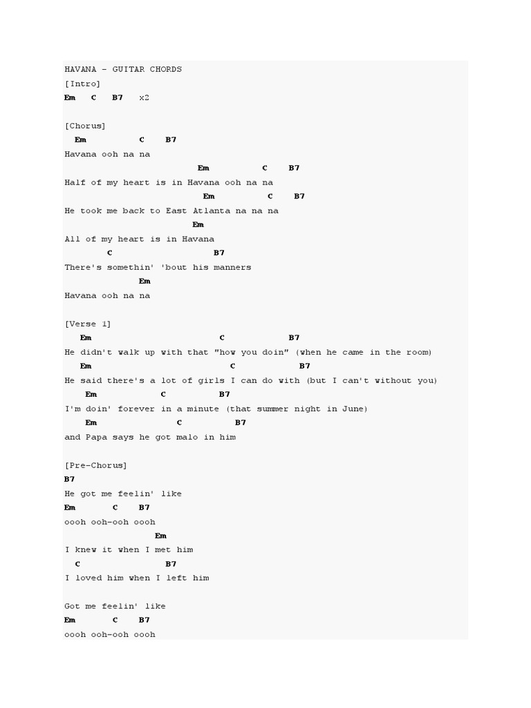 Havana Guitar Chords Song Structure Songs
