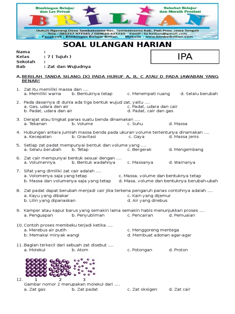 Soal Ipa Smp Kelas 7 Bab Zat Dan Wujudnya Dan Kunci Jawaban Www