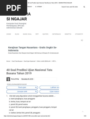 40 Soal Prediksi Ujian Nasional Tata Busana Tahun 2019