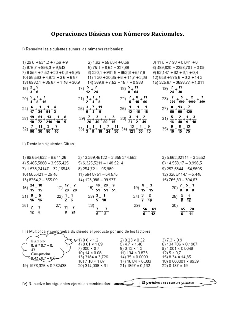 Operaciones Basicas Con Numeros Racionales | PDF | Enseñanza de ...