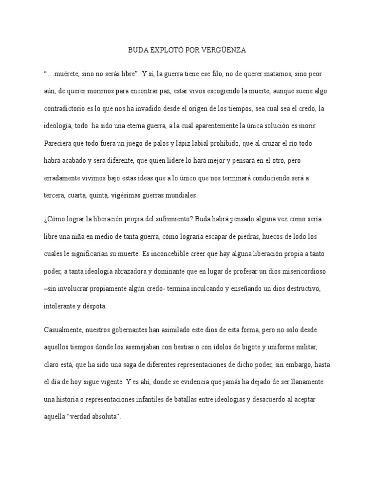 Buda Explotó Por Vergüenza PDF Dignidad Mal