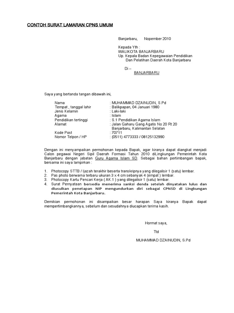 Contoh Surat Lamaran Cpns Dharmasraya contoh surat lamaran