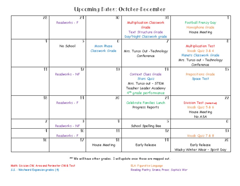 October to December Schedule Overview | PDF | Languages