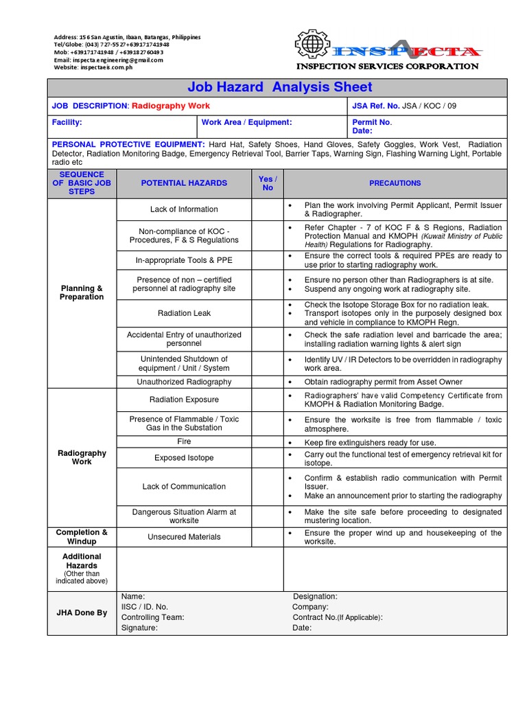 Job Hazard Analysis Sheet | PDF | Personal Protective Equipment ...