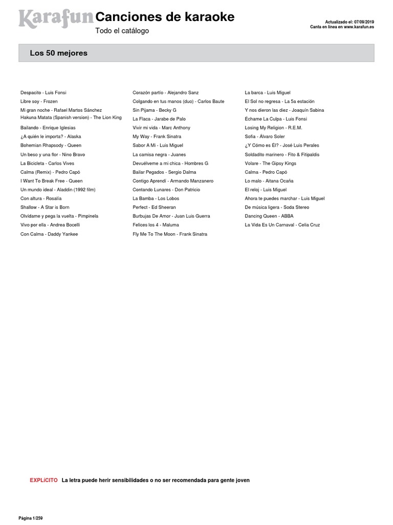 Karaoke Pdf Musicos Entretenimiento General
