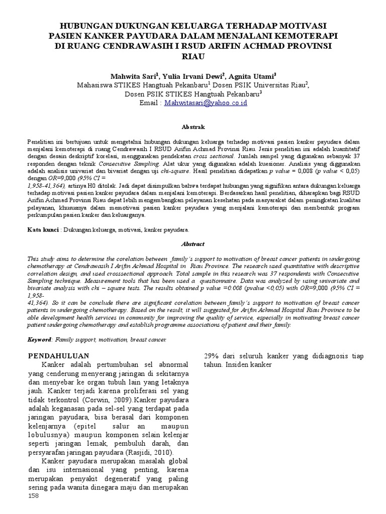 Hubungan Dukungan Keluarga Terhadap Motivasi Pasien Kanker Payudara Hubungan Dukungan Keluarga Terhadap Motivasi Pasien Kanker Payudara