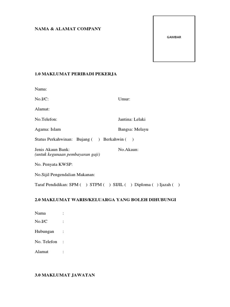 Borang Maklumat Peribadi Pekerja  PDF