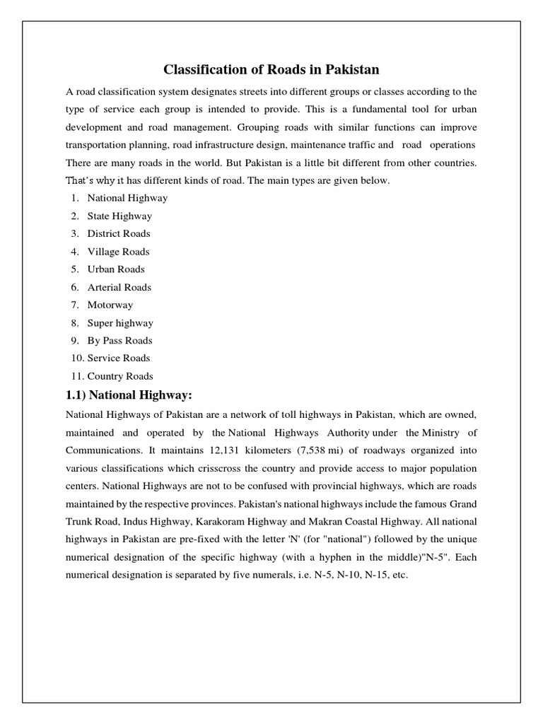 Road Classification in Pakistan | PDF | Controlled Access Highway | Highway