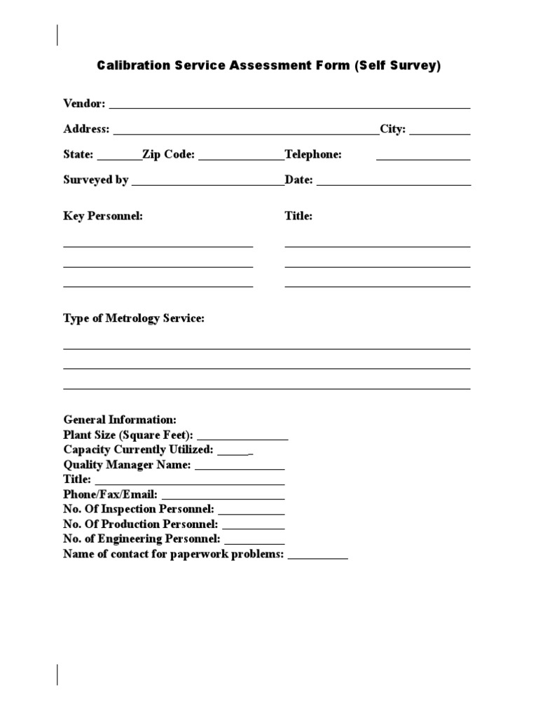 Calibration Service Assessment Form F PDF Calibration Evaluation