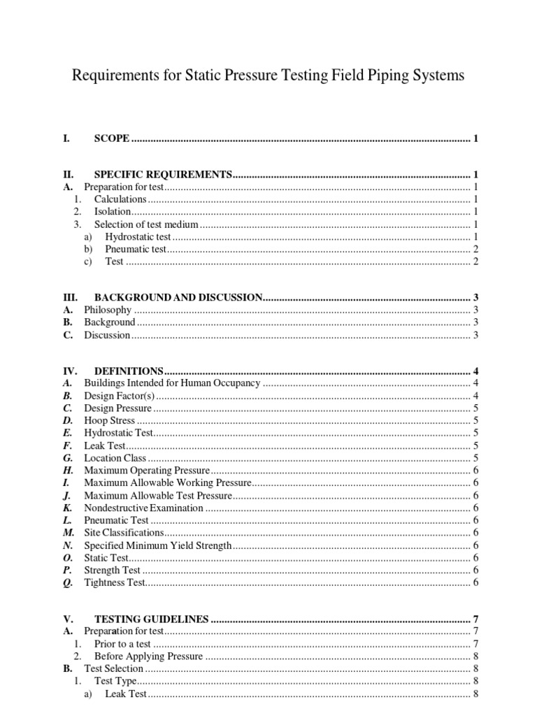 Requirements For Static Pressure Testing Field Piping Systems PDF | PDF ...