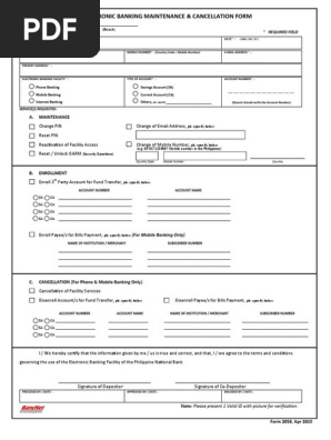 Pnb Electronic Banking Maintenance Form Pdf Pdf Online Banking Banks Banking