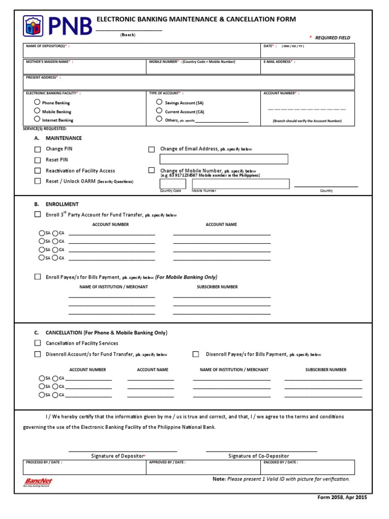 Pnb Electronic Banking Maintenance Form Online Banking Banks Banking