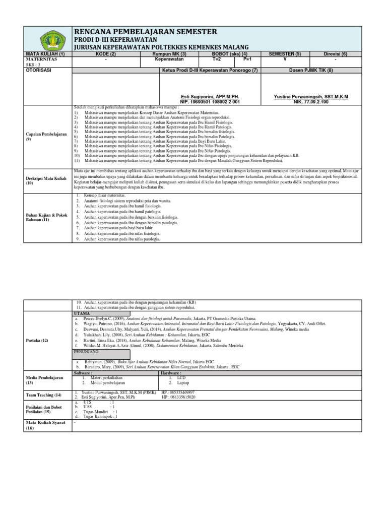 RPS Keperawatan Maternitas | PDF | Sains & Matematika
