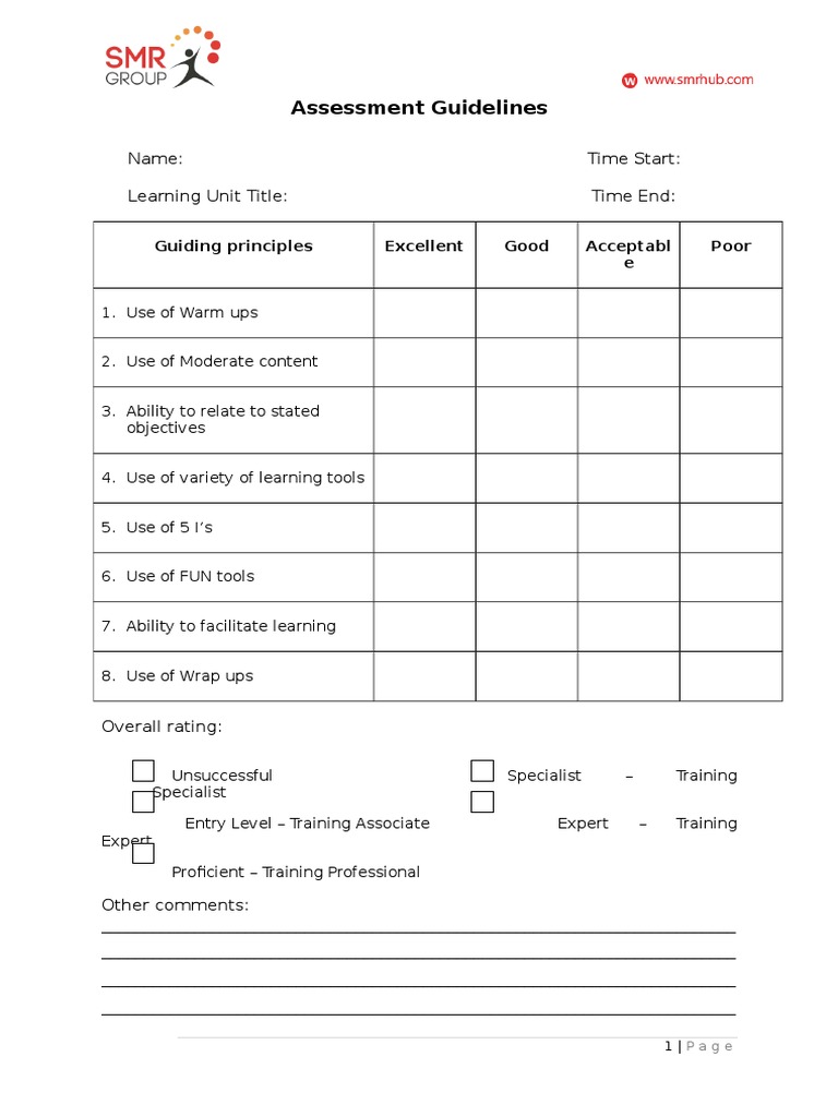 Assessment Guidelines for Training Evaluation | PDF | Career & Growth