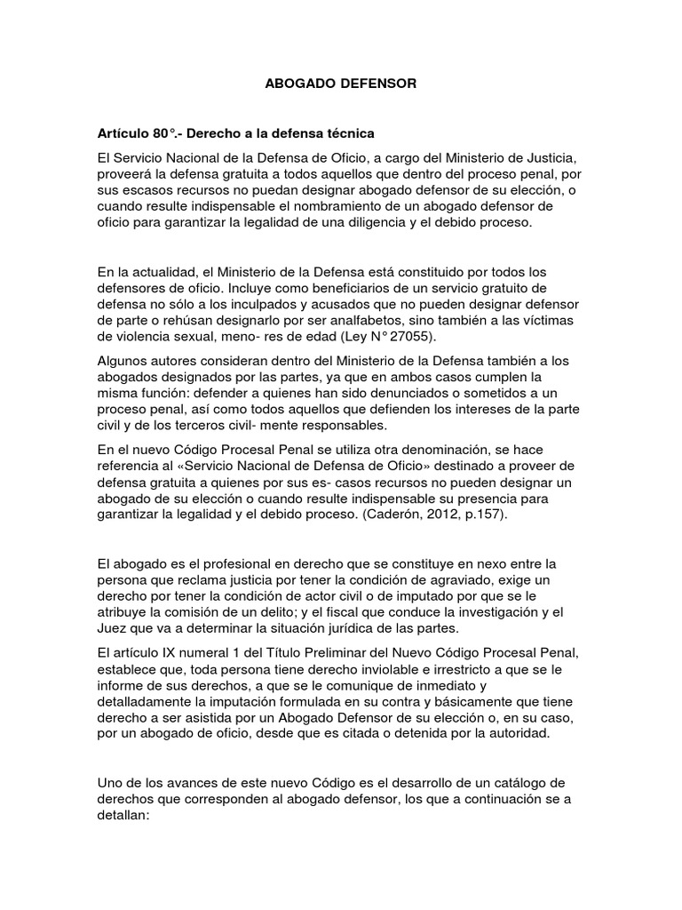 Derechos del Abogado Defensor en Penal | PDF | Derecho penal ...