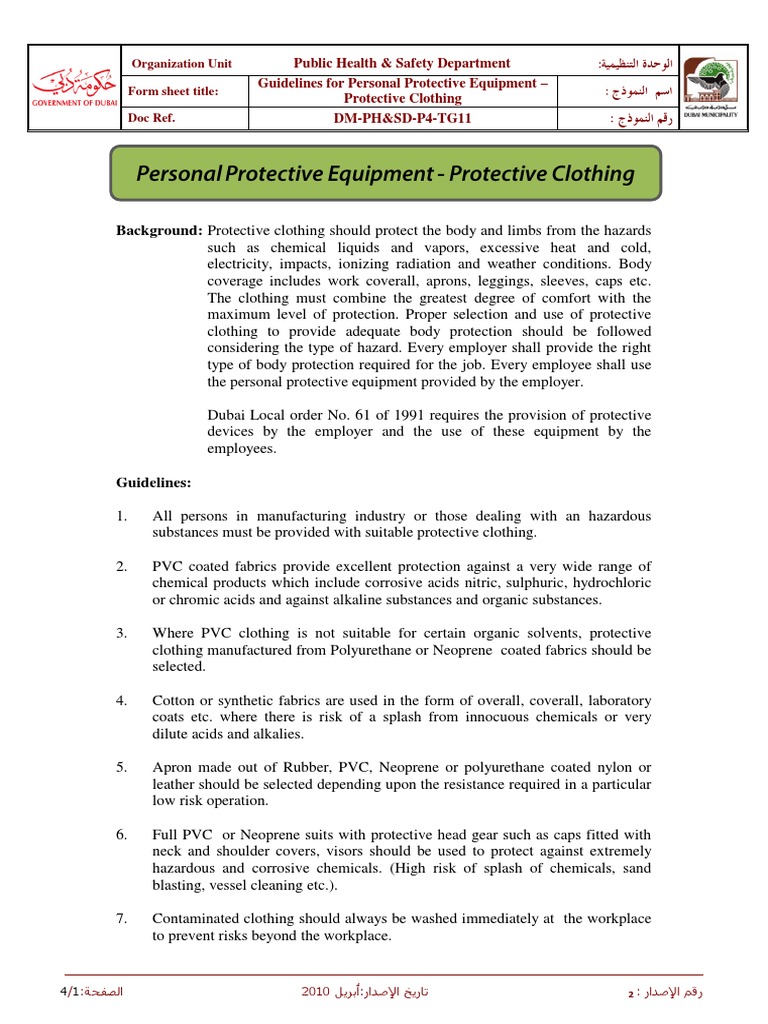PPE Guidelines for Protective Clothing | PDF | Personal Protective ...