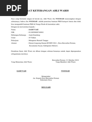 Surat Kuasa Dari Ahli Waris Pkh