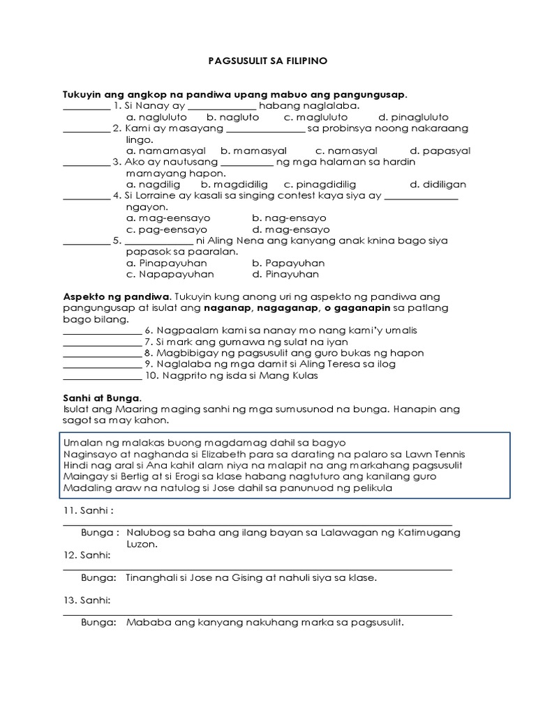 Pagsusulit Sa Filipino | PDF