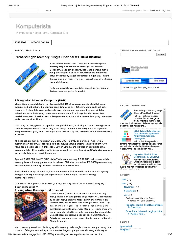 Komputerista Perbandingan Memory Single Channel Vs Dual Channel Pdf
