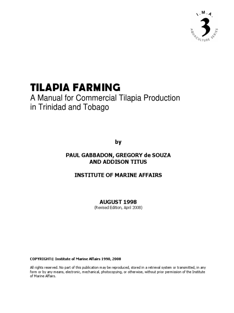 Tilapia Farming A Manual For Commercial Tilapia Production in Trinidad