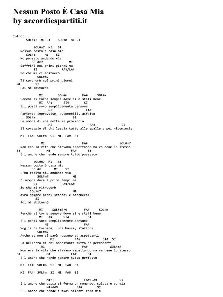 Nessun Posto E Casa Mia Accordi 100 Corretti Chiara