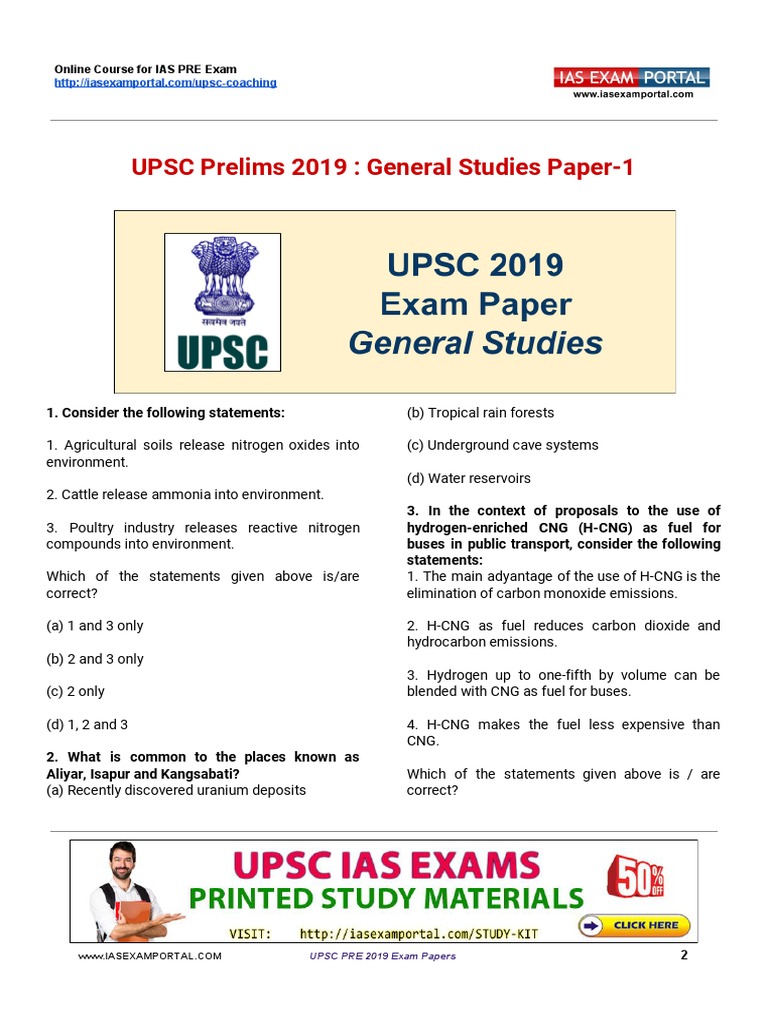 UPSC IAS PRE 2019 GS PAPER Ans Keys PDF | PDF | Augmented Reality ...